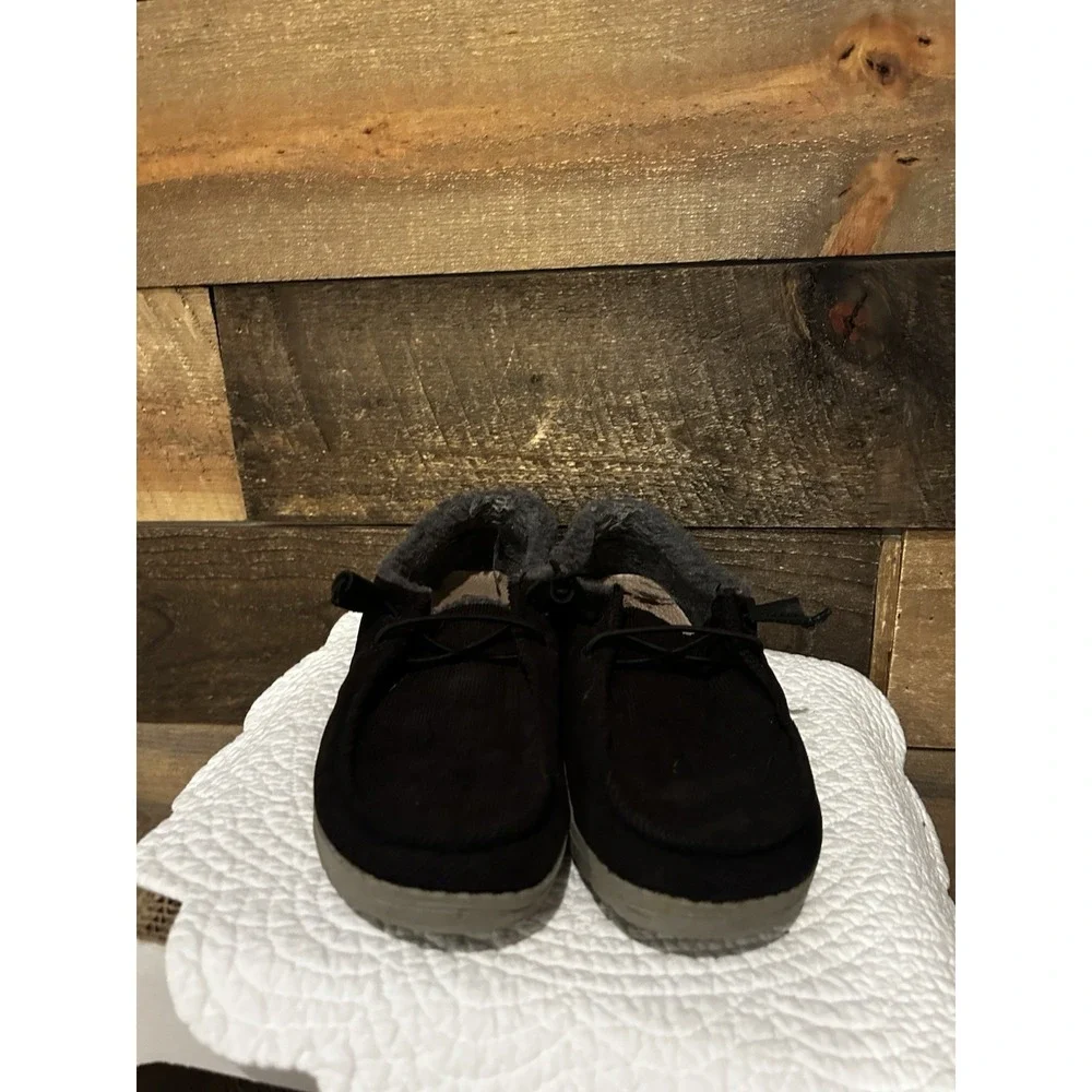HEY DUDE WOMEN WENDY CORDUROY BLACK CASUAL SHOES Slip-On US Size 7